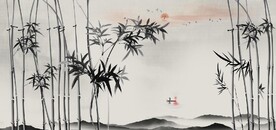 新中式水墨竹林风景背景墙壁画