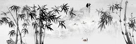 新中式水墨竹林风景背景墙壁画