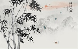 新中式水墨竹林风景背景墙壁画