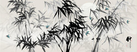新中式水墨竹林风景背景墙壁画