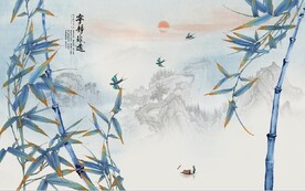 新中式水墨竹林风景背景墙壁画