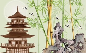 新中式绿竹山水风景背景墙壁画