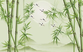 新中式绿竹山水风景背景墙壁画