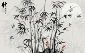 新中式水墨竹林风景背景墙壁画