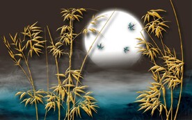 新中式金色竹林风景背景墙壁画