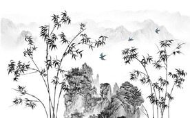 新中式水墨竹林风景背景墙壁画
