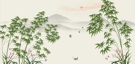 新中式仿古山水竹林背景墙壁画