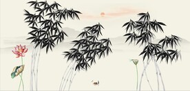 新中式水墨竹林风景背景墙壁画