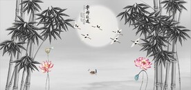新中式水墨竹林风景背景墙壁画