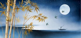 新中式竹林月月色背景墙壁画