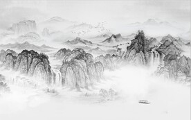 新中式水墨山水国画电视背景墙