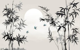 新中式水墨竹林风景背景墙壁画