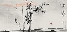 新中式水墨竹林风景背景墙壁画