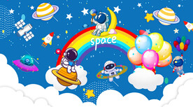 卡通星空宇航员背景墙