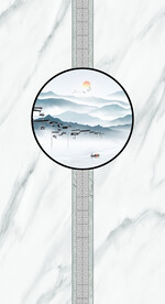 灰白根大理石玄关背景墙 山水画