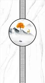 灰白根大理石玄关背景墙 山水画