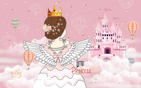 卡通城堡公主儿童房背景墙