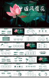 传统文化中国风荷花总结PPT