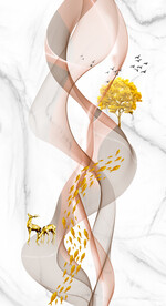 灰白根大理石玄关背景墙抽象弧线