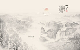 新中式国画山水电视背景墙