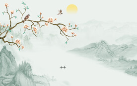 新中式工笔花鸟画背景墙