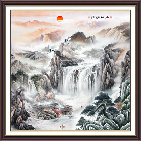 国画旭日东升江山如画山水画
