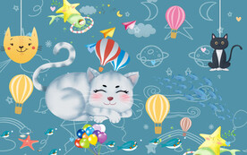 卡通猫儿童乐园墙纸背景