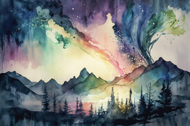 抽象水彩 北极光