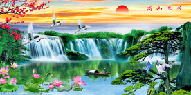 瀑布山水画