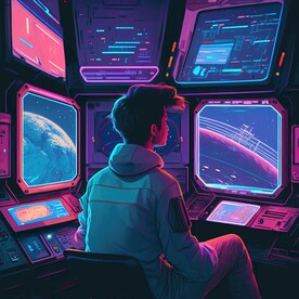 赛博朋克风宇宙飞船