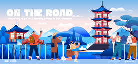 在路上国内旅游扁平插画 