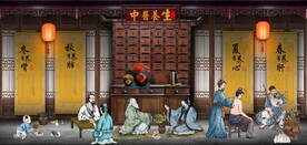 复古怀旧中医堂背景墙壁画