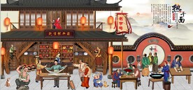 古代武汉热干面背景墙壁画