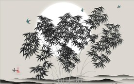 新中式水墨竹林风景背景墙壁画