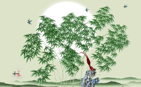 新中式水墨竹林风景背景墙壁画