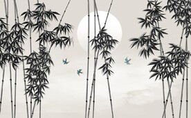 新中式水墨竹林风景背景墙壁画