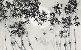 新中式水墨竹林风景背景墙壁画