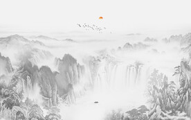 新中式水墨别墅电视背景墙