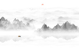 现代简约山水沙发背景墙