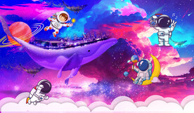 卡通星空鲸鱼宇航员