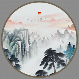 新中式圆形山水画
