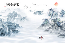 新中式古典禅意山水国画电视背景