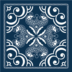 蜡染纹样鱼鸟心形组合