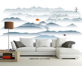 新中式水墨山水电视背景墙