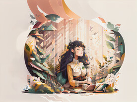 女孩学习抽象插画