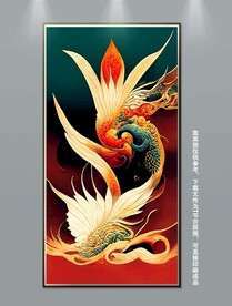 新中式龙凤吉祥手绘招财装饰画