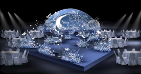 蓝色海洋婚礼效果图 鲸鱼 蝴蝶