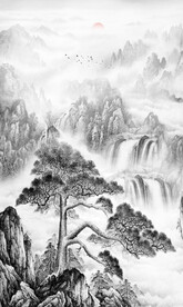 水墨国画迎客松