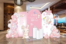 粉色卡通小兔子主题宝宝宴设计图