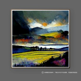 田园村庄山水玄关装饰画